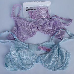 Savage Fenty Mesh and Lace Unlined Underwire Bras Lot of 2 Size 36C 1-Pink Panty